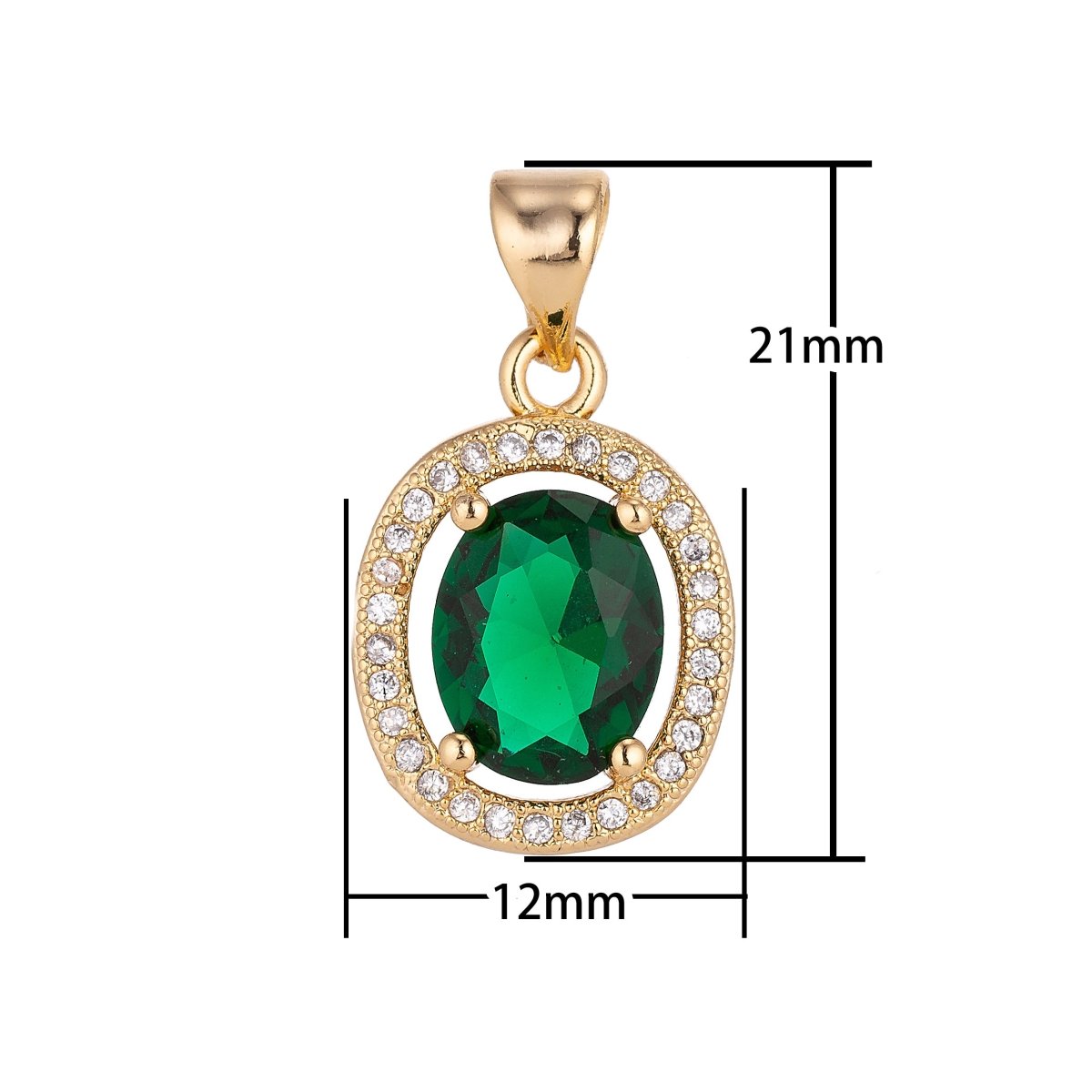 Dainty Emerald Charm Pendant 18k Gold Filled Classic Oval Cut Emerald with Cubic Zircon Gemstone Necklace for Jewelry Making May Birthstone H-214 - DLUXCA