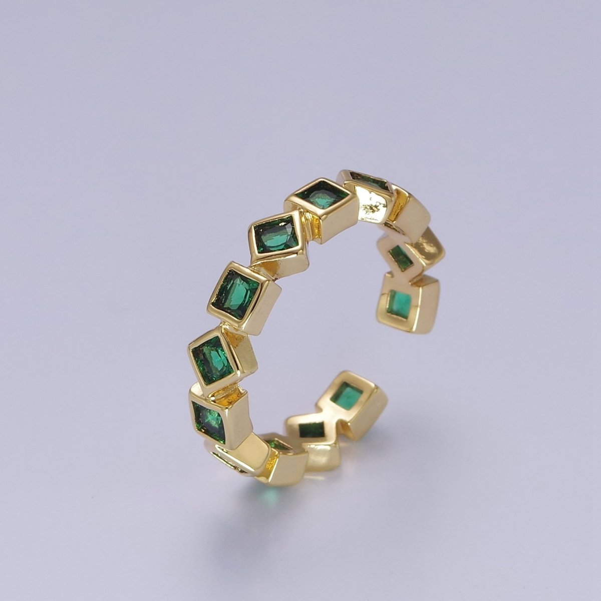 Dainty Emerald Green Geometric CZ Ring Green Square Rhombus Ring O-2103 - DLUXCA