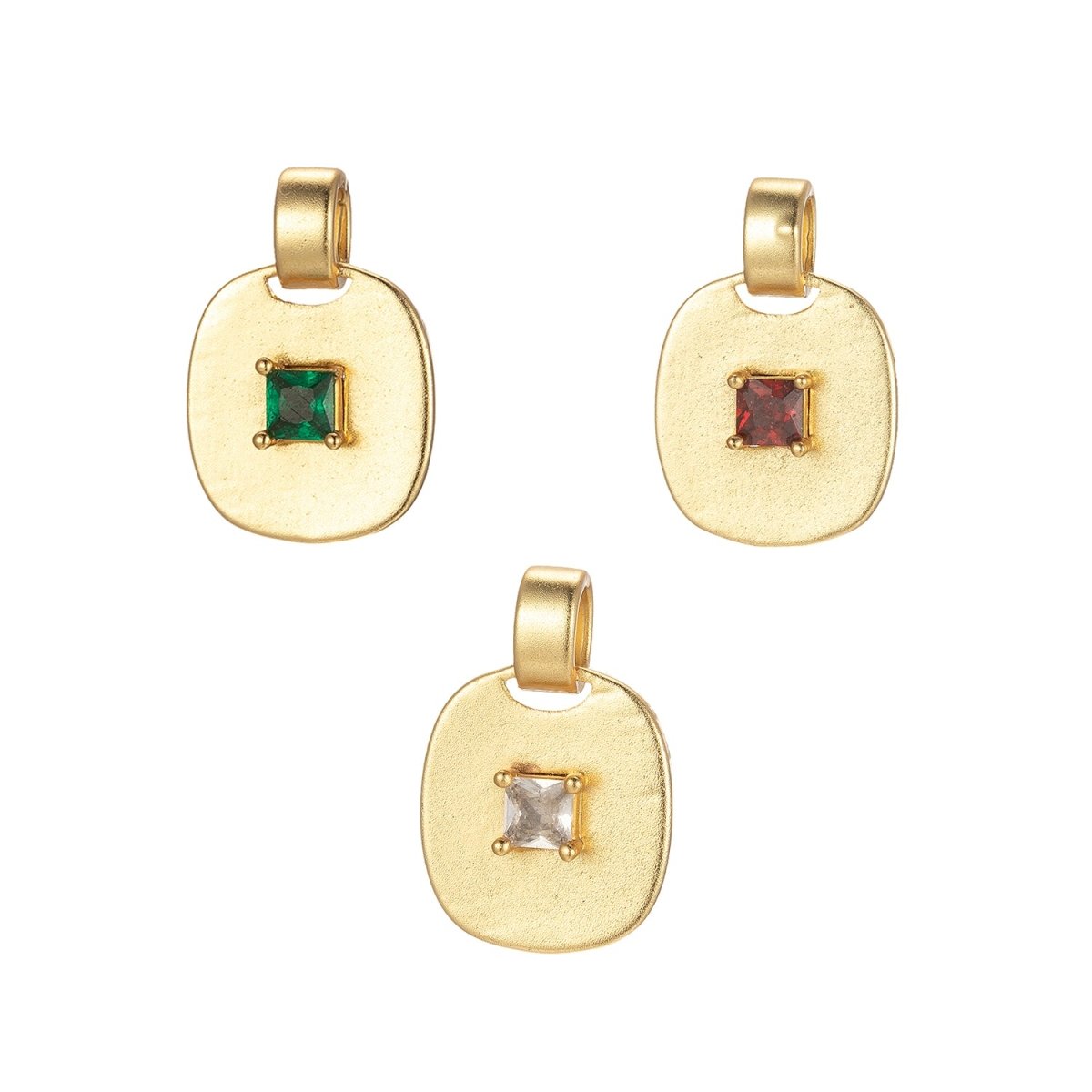 Dainty Emerald Green, Red, Clear CZ Square Gold Medallion Charm Tiny Small Pendant Tag Charm, Bracelet Necklace Earring Finding J-848~J-850 - DLUXCA