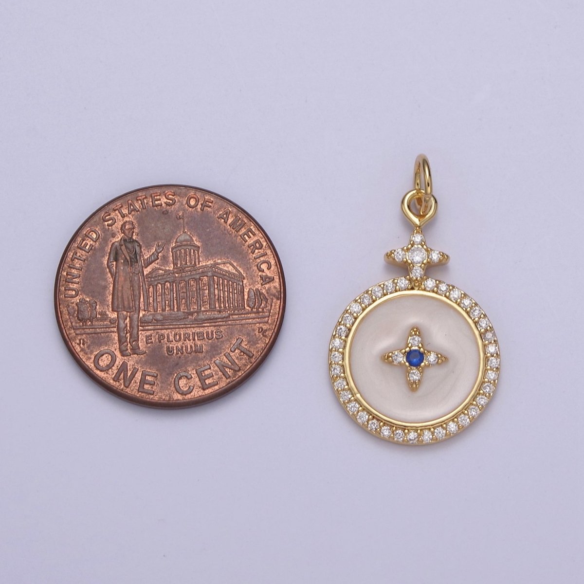 Dainty Enamel 14K Gold Filled North Star Charm White Medallion Star Charm for DIY Jewelry Making N-751 - DLUXCA