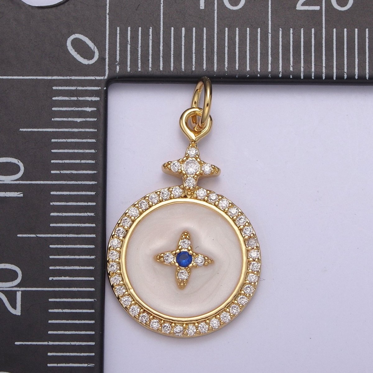 Dainty Enamel 14K Gold Filled North Star Charm White Medallion Star Charm for DIY Jewelry Making N-751 - DLUXCA