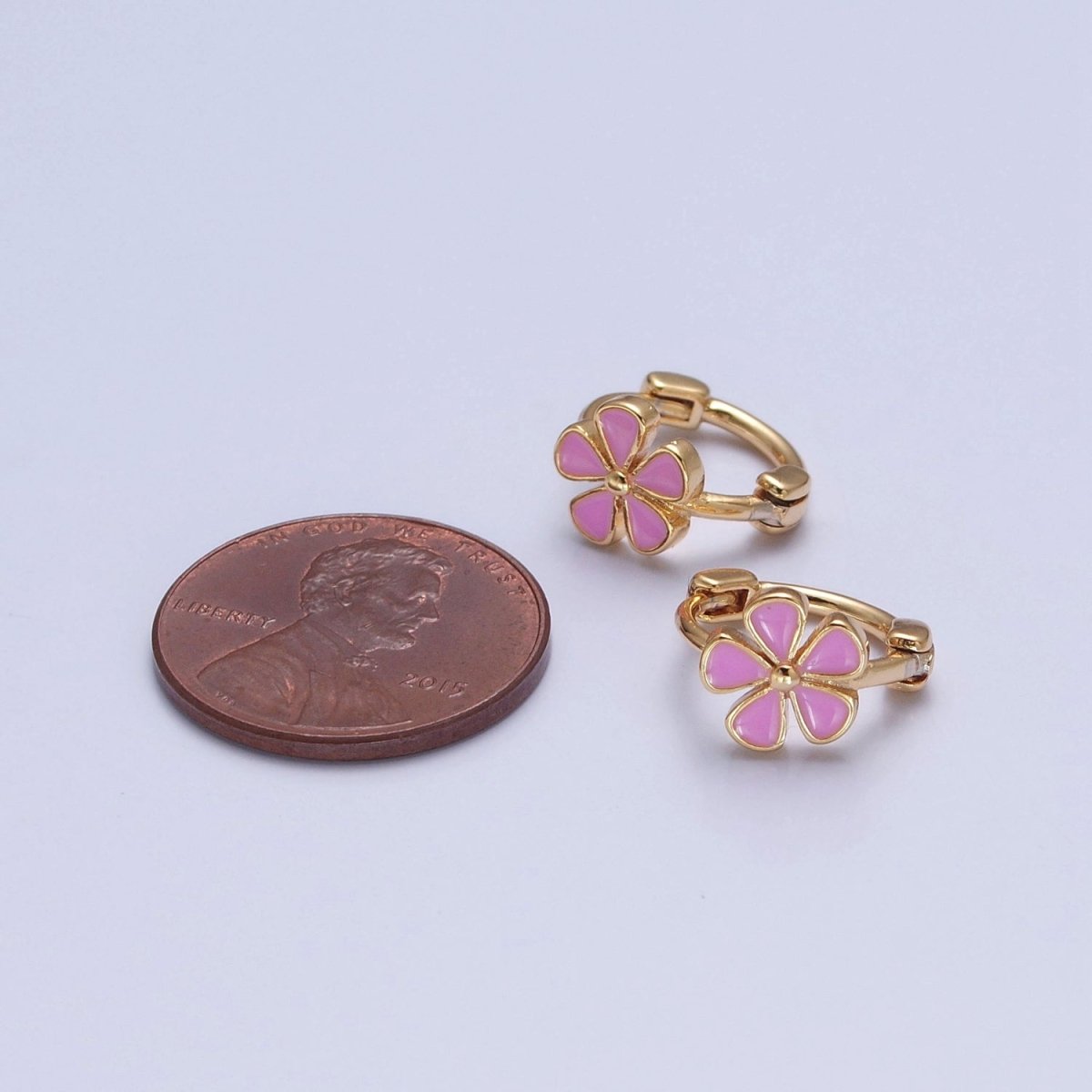 Dainty Enamel Flower Huggie Earring Red Pink Daisy Earring T-445 T-446 - DLUXCA