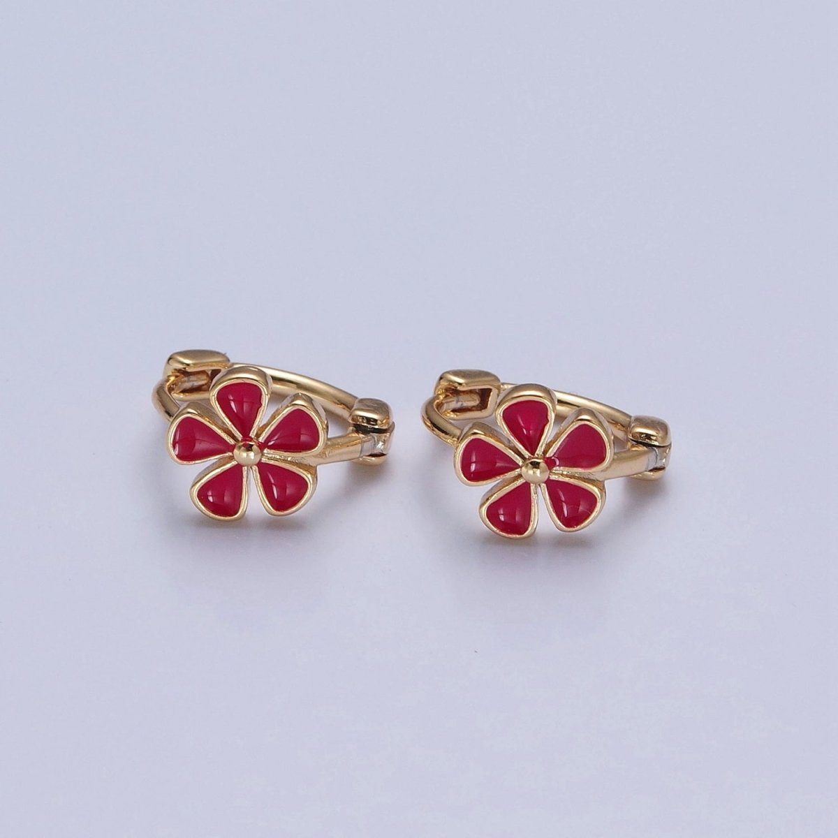 Dainty Enamel Flower Huggie Earring Red Pink Daisy Earring T-445 T-446 - DLUXCA