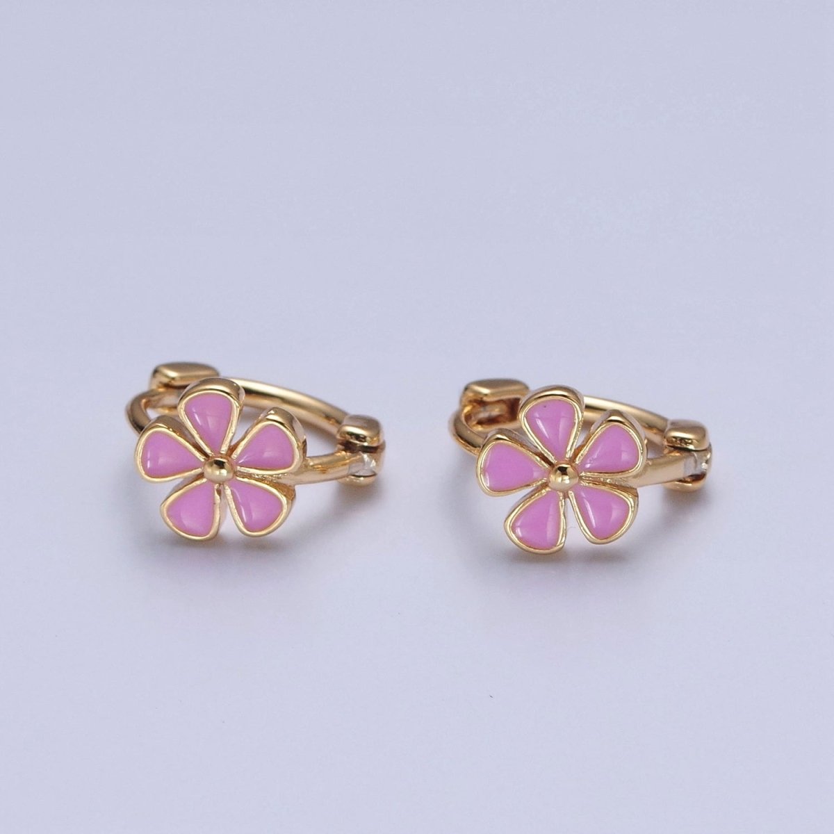 Dainty Enamel Flower Huggie Earring Red Pink Daisy Earring T-445 T-446 - DLUXCA