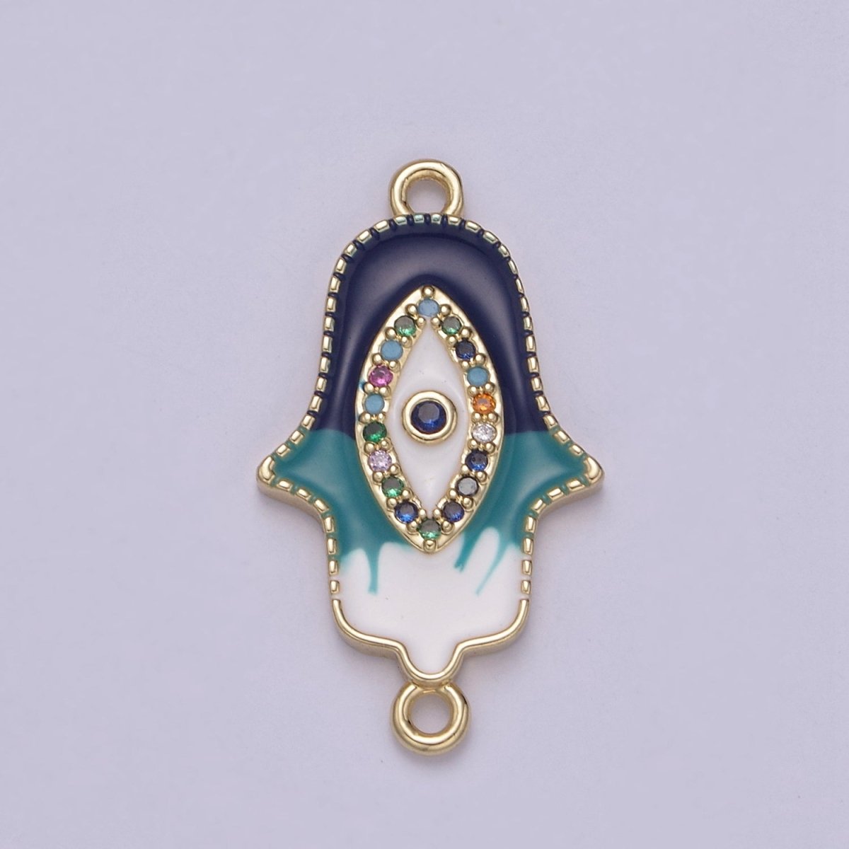 Dainty Enamel Hamsa Hand Charm Evil Eye Hand of Fatimah Link Connector for Bracelet Necklace Supply F-681 - DLUXCA