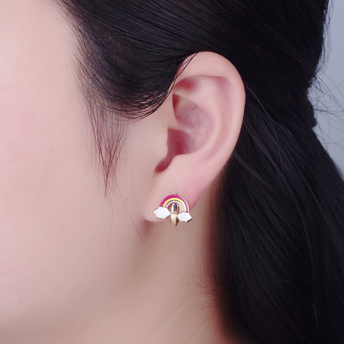 Dainty Enamel Rainbow Huggie Earring Kawaii Cloud Earring T-433 - DLUXCA