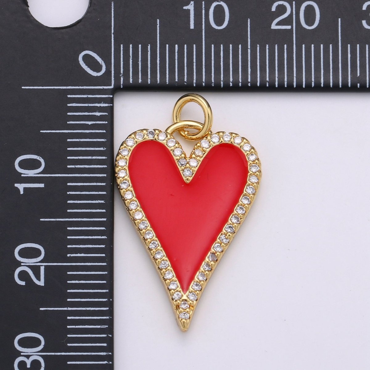 Dainty Enamel Red heart Pendant, CZ Micro Pave Gold Filled Heart pendant, Enamel pendant, Statement Necklace Jewelry Supply D-902 - DLUXCA