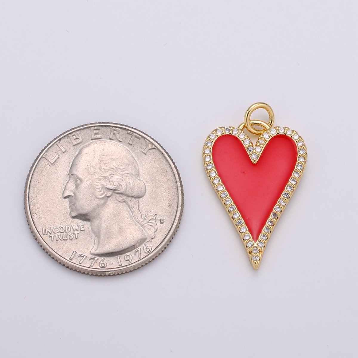 Dainty Enamel Red heart Pendant, CZ Micro Pave Gold Filled Heart pendant, Enamel pendant, Statement Necklace Jewelry Supply D-902 - DLUXCA