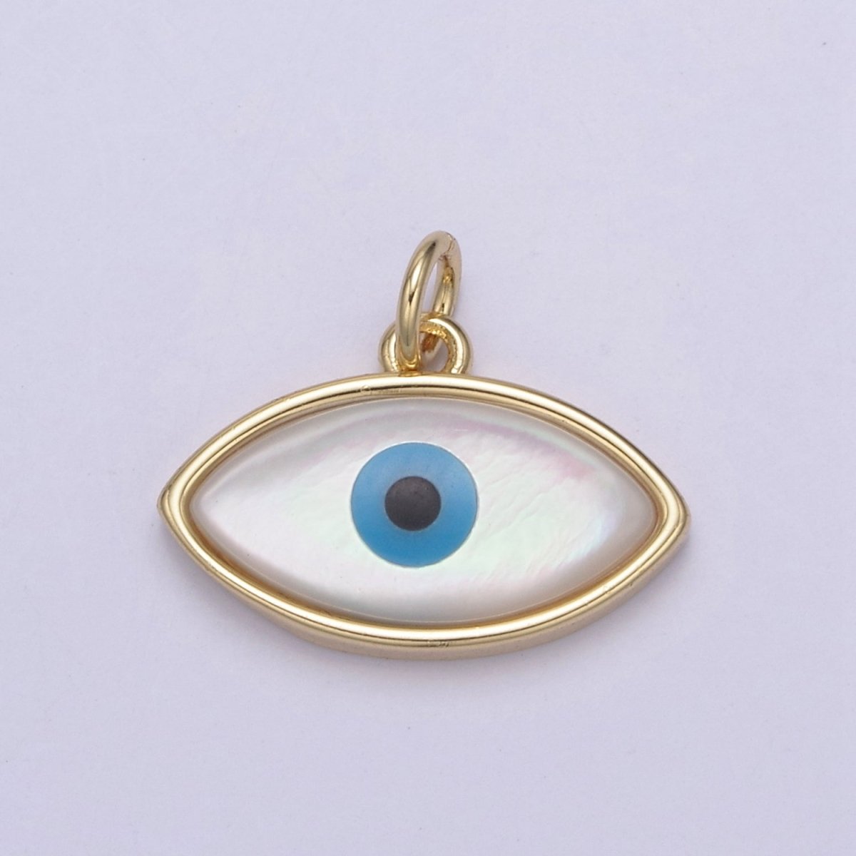 Dainty Evil Eye Charm 14K Gold Filled Shell Pearl Evil Eye Pendant for Add on Charm N-818 - DLUXCA