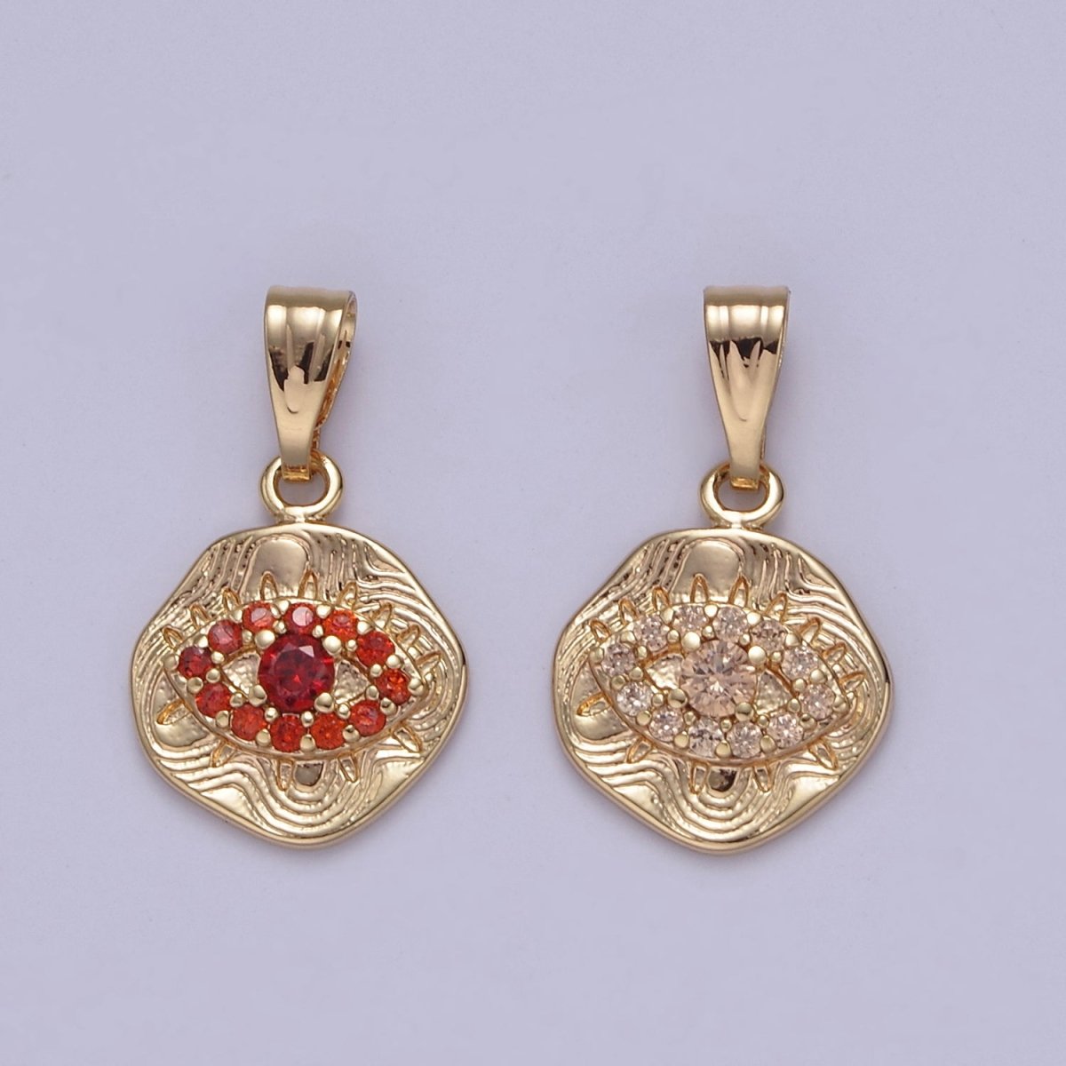 Dainty Evil Eye Charm with Orange / Topaz Cubic Zirconia Pendant J-425 J-426 - DLUXCA