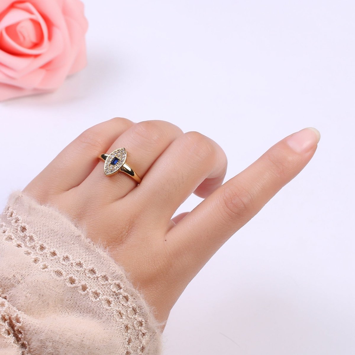 Dainty Evil Eye Cz Ring Minimalist Jewelry Gold Filled Open Adjustable Ring U-276 ~ U-280 - DLUXCA