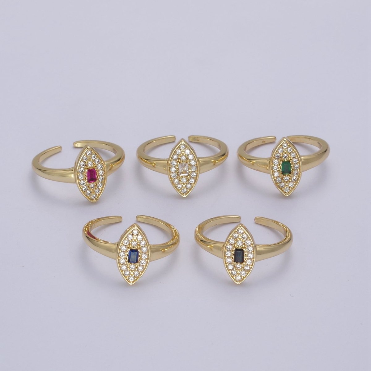 Dainty Evil Eye Cz Ring Minimalist Jewelry Gold Filled Open Adjustable Ring U-276 ~ U-280 - DLUXCA