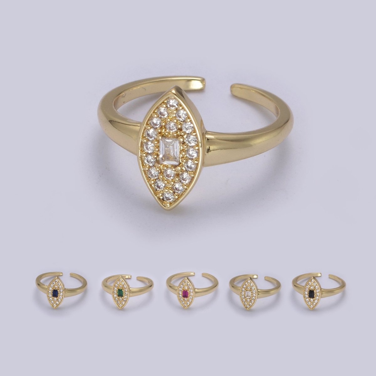 Dainty Evil Eye Cz Ring Minimalist Jewelry Gold Filled Open Adjustable Ring U-276 ~ U-280 - DLUXCA