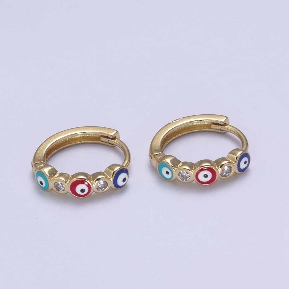 Dainty Evil Eye Hoop Earring 14mm Huggie Earring Protection Amulet Jewelry | T-309 ~ T-314 - DLUXCA