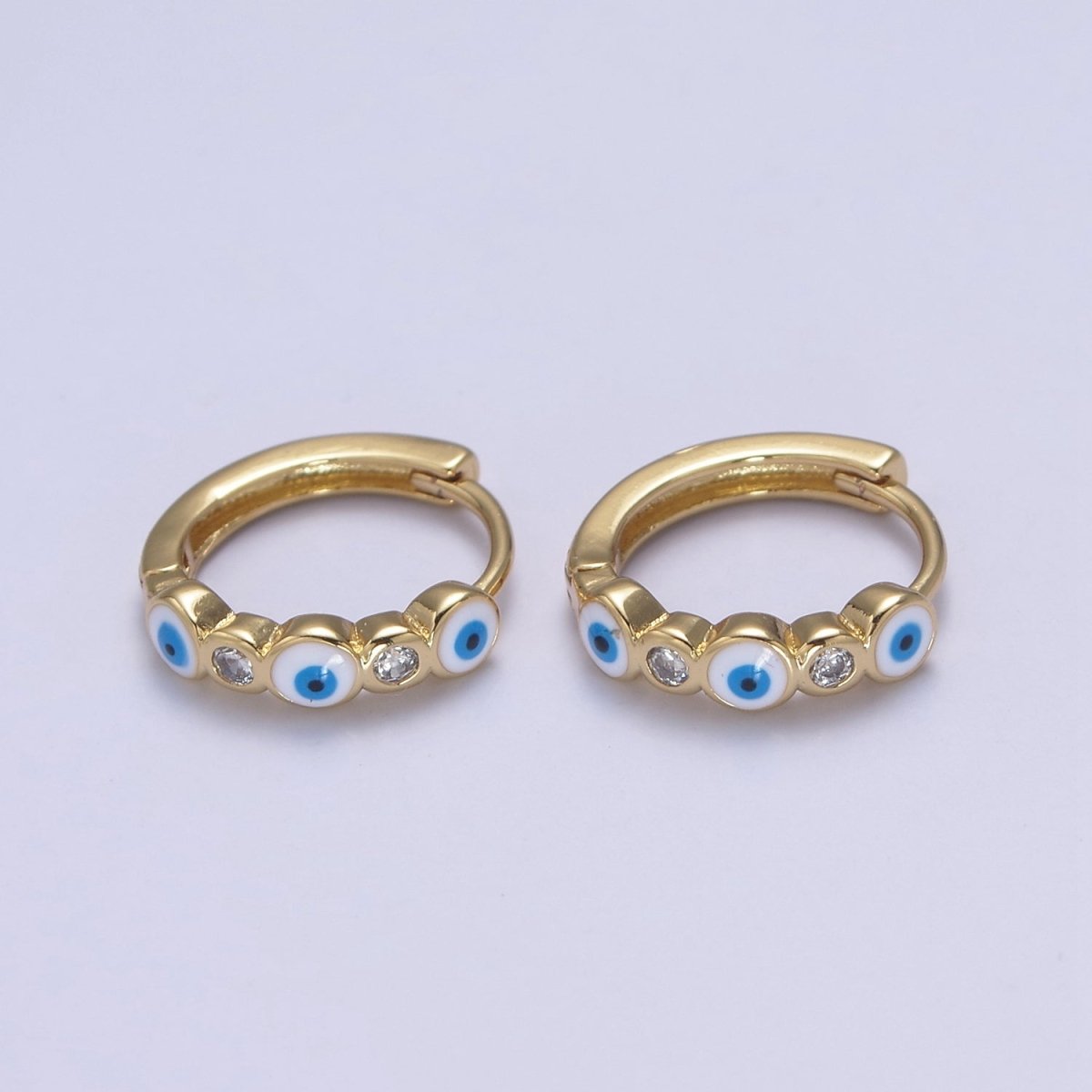 Dainty Evil Eye Hoop Earring 14mm Huggie Earring Protection Amulet Jewelry | T-309 ~ T-314 - DLUXCA