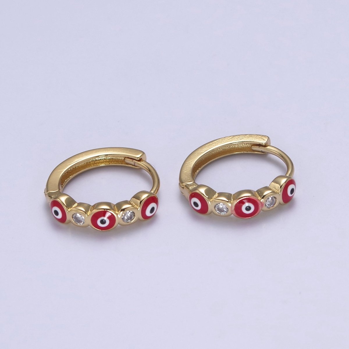 Dainty Evil Eye Hoop Earring 14mm Huggie Earring Protection Amulet Jewelry | T-309 ~ T-314 - DLUXCA