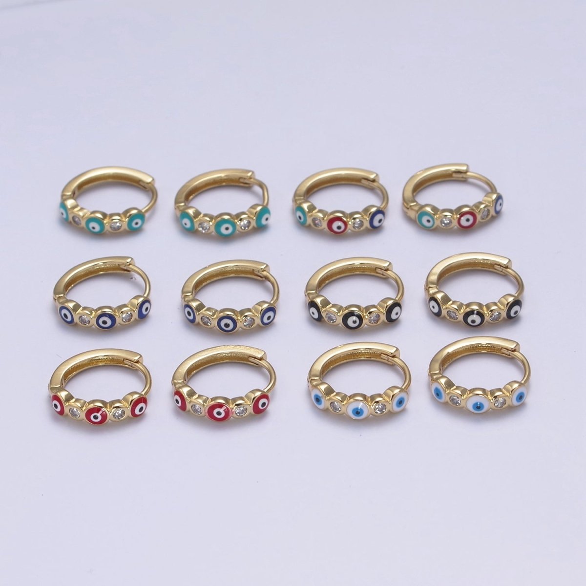 Dainty Evil Eye Hoop Earring 14mm Huggie Earring Protection Amulet Jewelry | T-309 ~ T-314 - DLUXCA