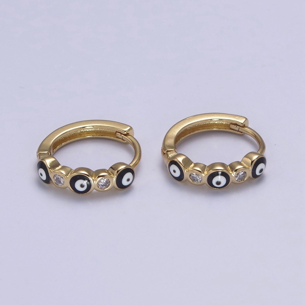 Dainty Evil Eye Hoop Earring 14mm Huggie Earring Protection Amulet Jewelry | T-309 ~ T-314 - DLUXCA
