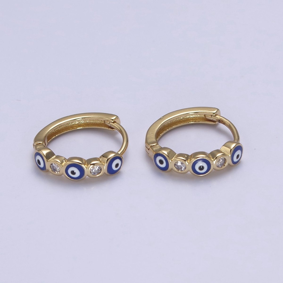 Dainty Evil Eye Hoop Earring 14mm Huggie Earring Protection Amulet Jewelry | T-309 ~ T-314 - DLUXCA
