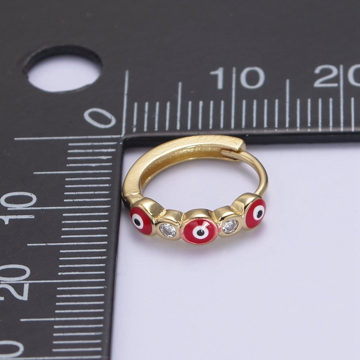 Dainty Evil Eye Hoop Earring 14mm Huggie Earring Protection Amulet Jewelry | T-309 ~ T-314 - DLUXCA