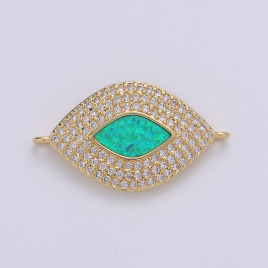 Dainty Evil Eye Opal, Blue Evil Eye Charm CONNECTOR with Cubic Pendant, Micro Pave Evil Eye Bracelet Connector F-487 F-490 - DLUXCA