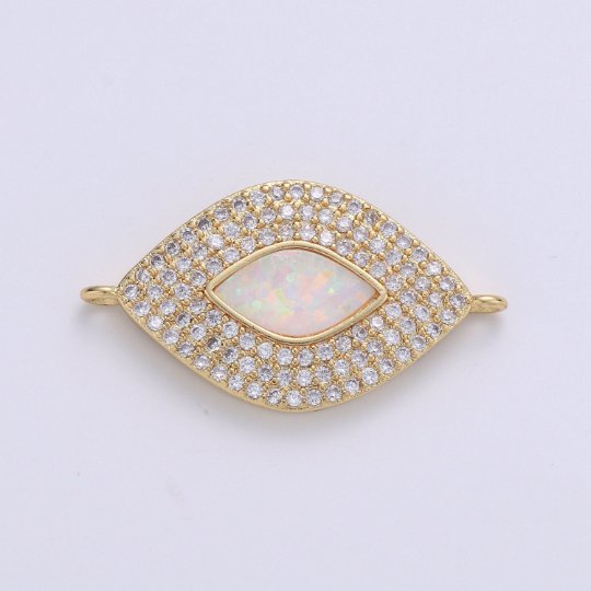 Dainty Evil Eye Opal, Blue Evil Eye Charm CONNECTOR with Cubic Pendant, Micro Pave Evil Eye Bracelet Connector F-487 F-490 - DLUXCA