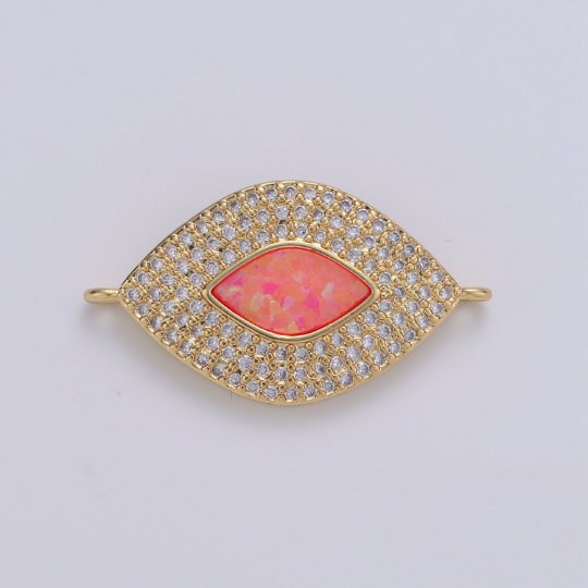 Dainty Evil Eye Opal, Blue Evil Eye Charm CONNECTOR with Cubic Pendant, Micro Pave Evil Eye Bracelet Connector F-487 F-490 - DLUXCA