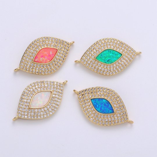 Dainty Evil Eye Opal, Blue Evil Eye Charm CONNECTOR with Cubic Pendant, Micro Pave Evil Eye Bracelet Connector F-487 F-490 - DLUXCA