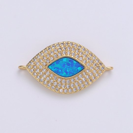 Dainty Evil Eye Opal, Blue Evil Eye Charm CONNECTOR with Cubic Pendant, Micro Pave Evil Eye Bracelet Connector F-487 F-490 - DLUXCA
