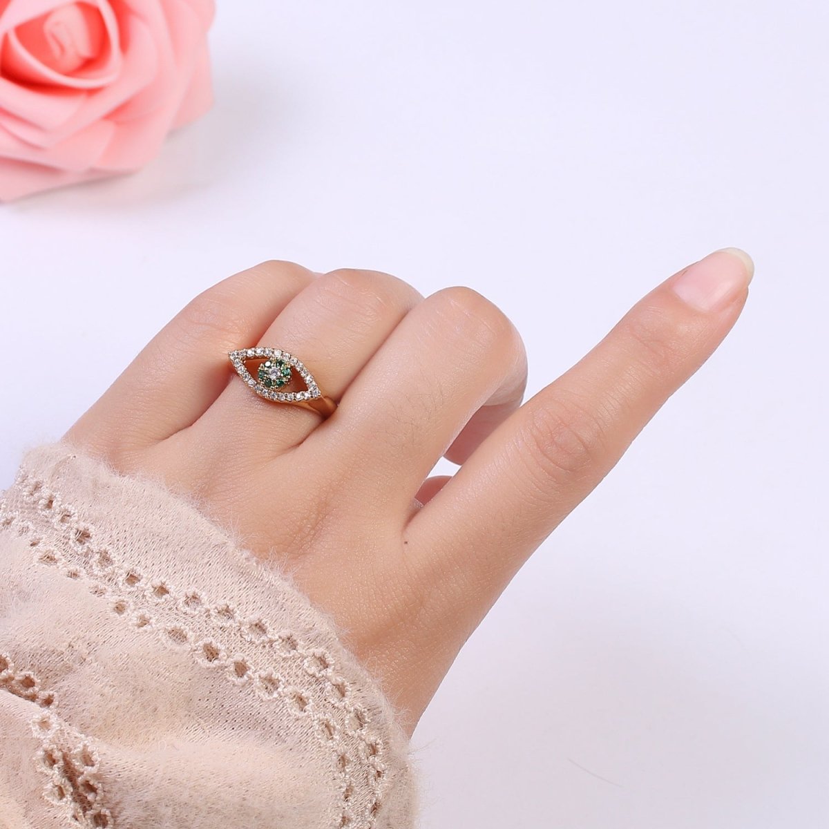 Dainty Evil Eye Stacking Ring, Gold Minimalist Ring, Simple CZ Ring, Gold Fill Ring, Thin Ring, Delicate Ring, Gift for her U-281 ~ U-284 - DLUXCA