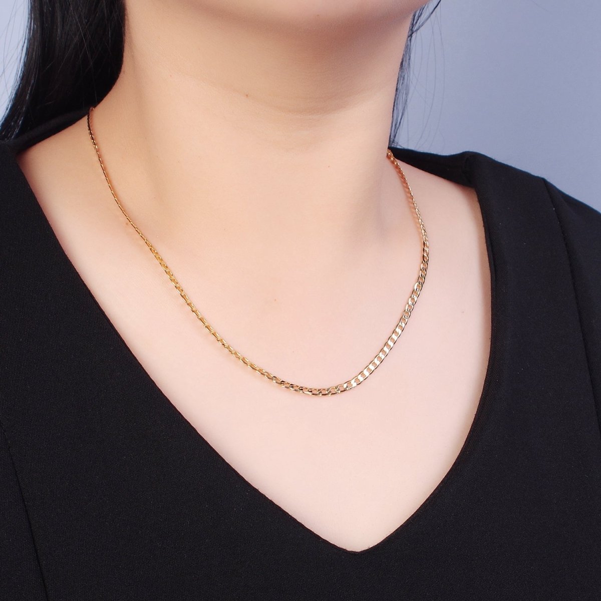 Dainty Flat Curb Chain 18k Gold Filled Chain, Thin Choker Layer Necklace 3.4mm, Chain | WA-906 WA-907 WA-908 Clearance Pricing - DLUXCA