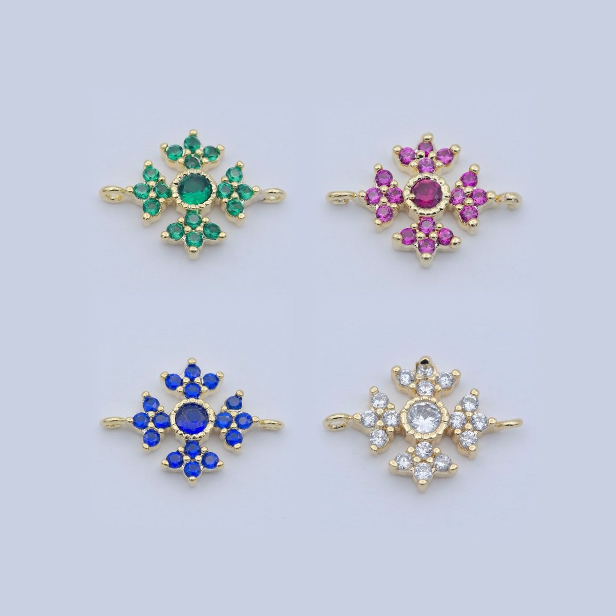 Dainty Flower Connector Blue, Clear, Fuschia, Green CZ Micro Pave Floral Link Connector for Bracelet Necklace F-876 - F-879 - DLUXCA