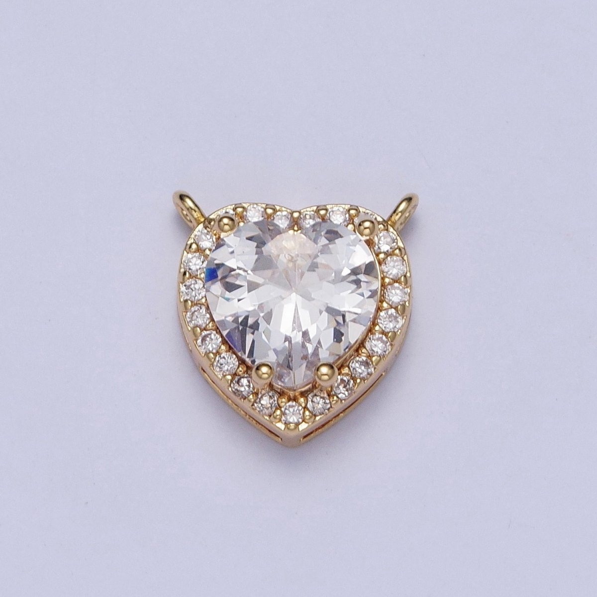 Dainty Full Heart Love 16K Gold Filled Charm Connector Clear micro pave Cubic Zirconia Crystal Connector for Bracelet Necklace Supply G-525 - DLUXCA