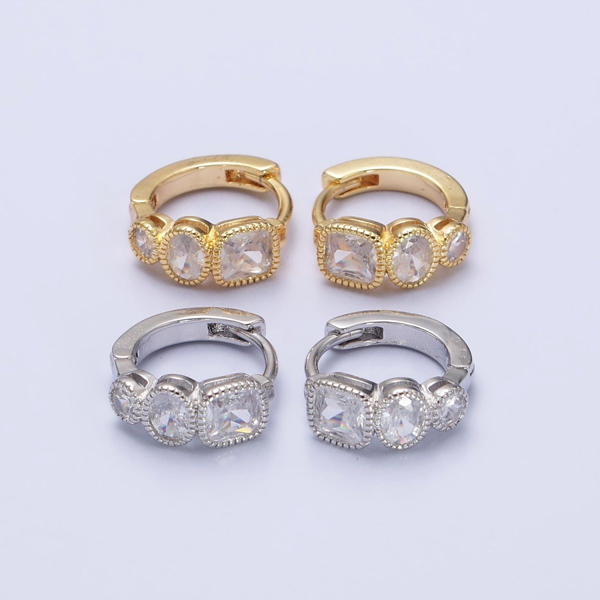 Dainty Geometric Cubic Stone Huggie Earring Square Oval Round CZ Hoop Earring AB755 AB756 - DLUXCA