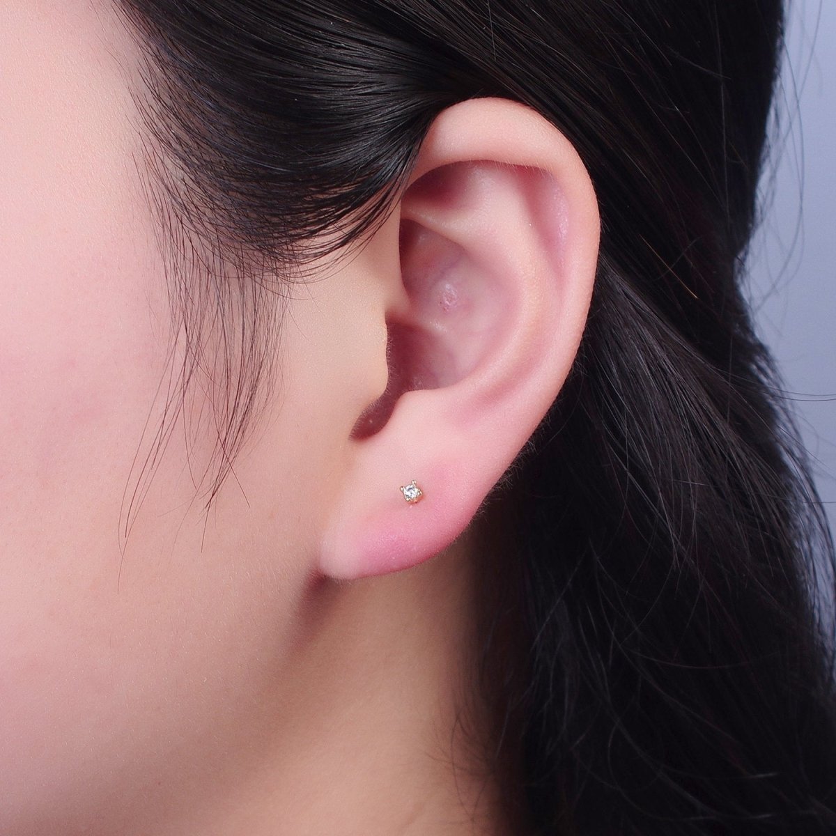 Dainty Gold 3mm, 4mm, 4.4mm Round Clear Cubic Zirconia CZ Stud Earrings P-432 P-433 P-434 - DLUXCA