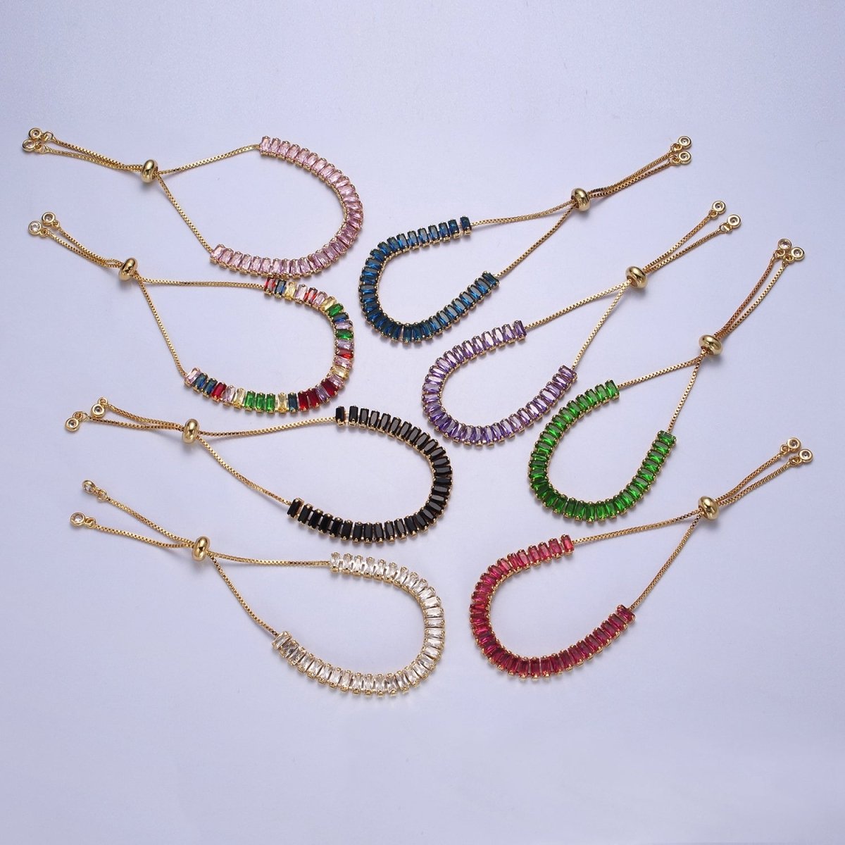 Dainty Gold Adjustable Baguette Tennis Bracelet CZ Tennis Bracelet Cubic Zirconia Bracelet | WA-896 to WA-903 Clearance Pricing - DLUXCA