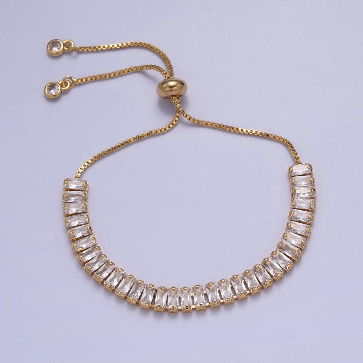 Dainty Gold Adjustable Baguette Tennis Bracelet CZ Tennis Bracelet Cubic Zirconia Bracelet | WA-896 to WA-903 Clearance Pricing - DLUXCA