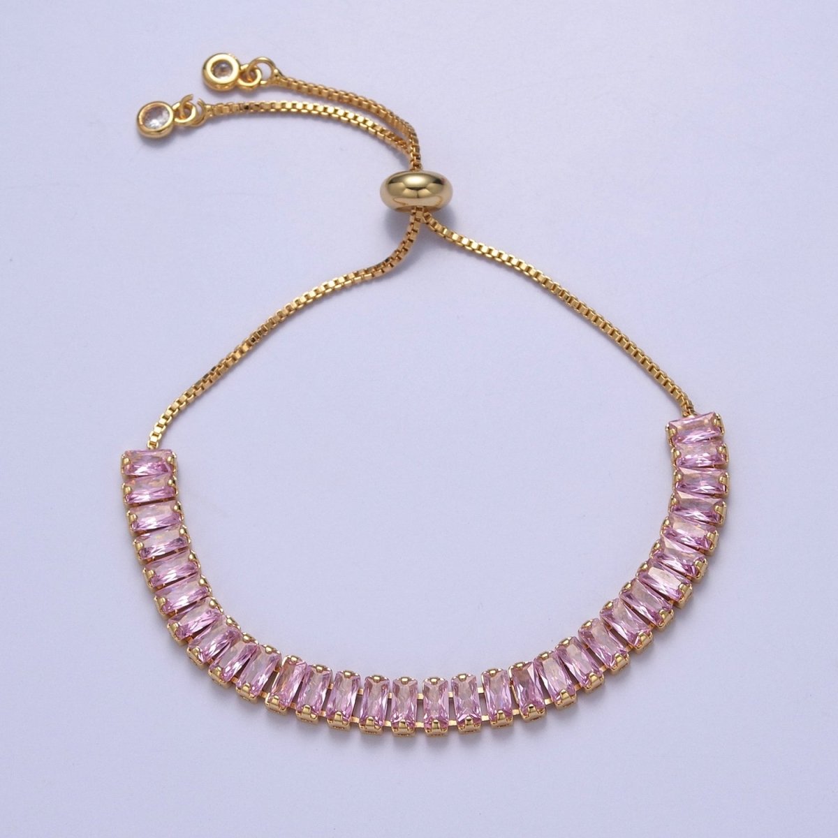 Dainty Gold Adjustable Baguette Tennis Bracelet CZ Tennis Bracelet Cubic Zirconia Bracelet | WA-896 to WA-903 Clearance Pricing - DLUXCA