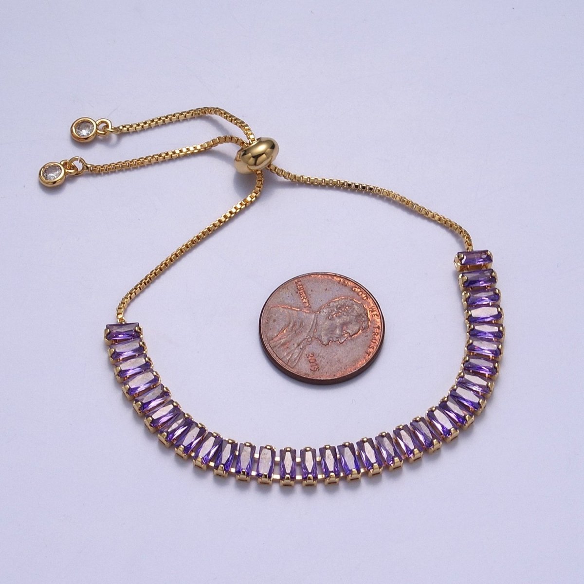 Dainty Gold Adjustable Baguette Tennis Bracelet CZ Tennis Bracelet Cubic Zirconia Bracelet | WA-896 to WA-903 Clearance Pricing - DLUXCA