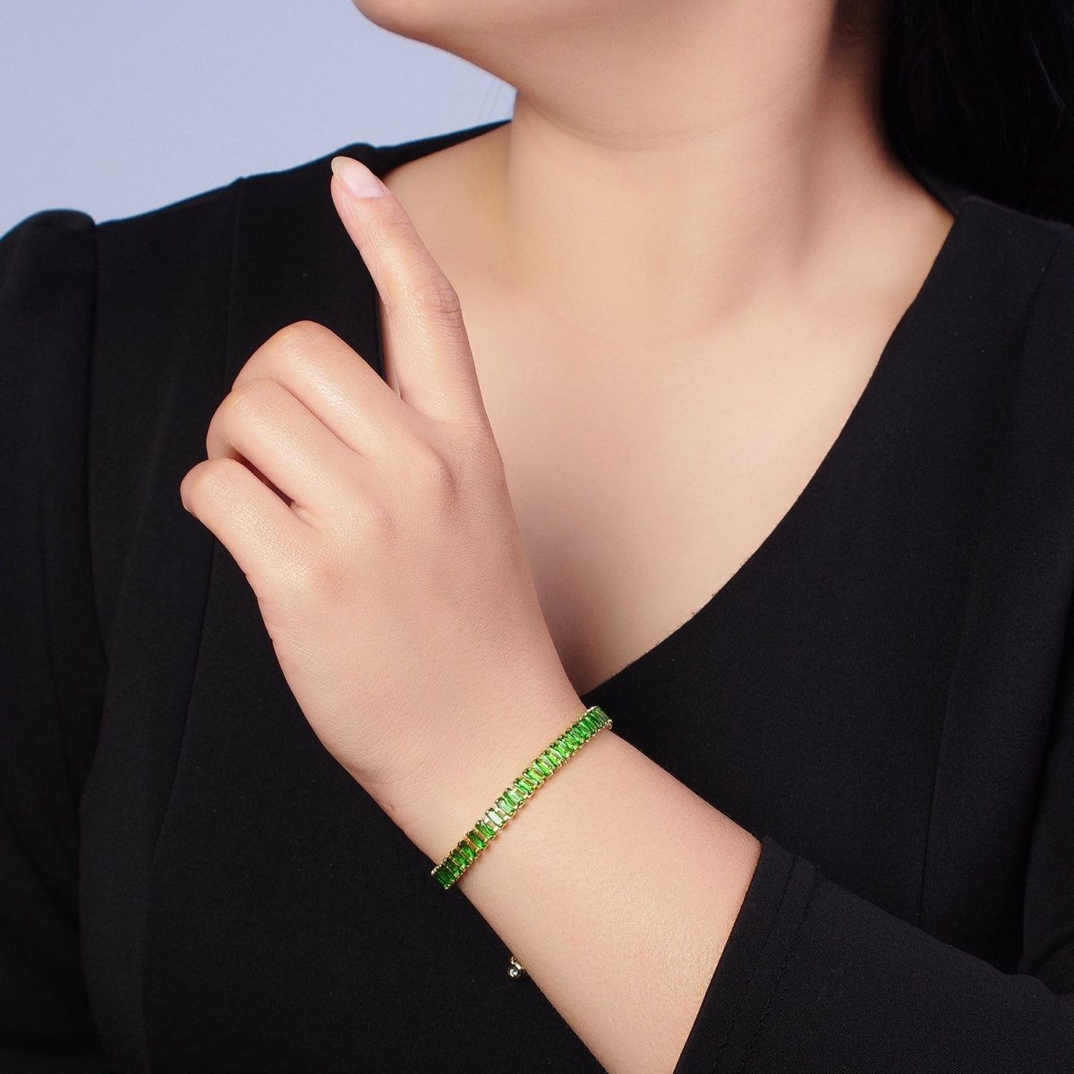 Dainty Gold Adjustable Baguette Tennis Bracelet CZ Tennis Bracelet Cubic Zirconia Bracelet | WA-896 to WA-903 Clearance Pricing - DLUXCA