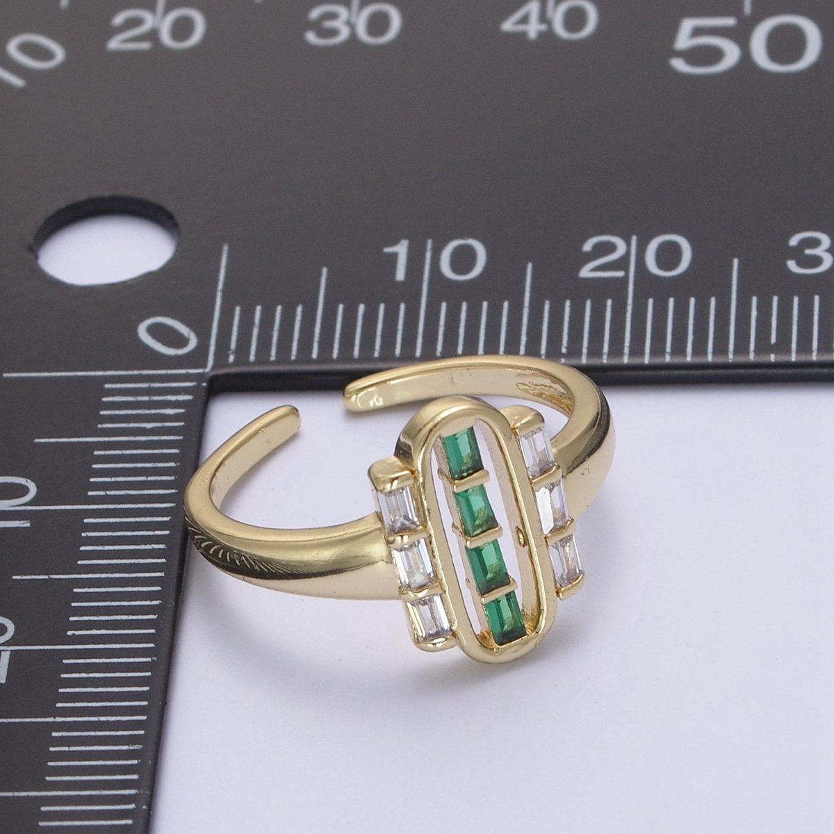 Dainty Gold Baguette Ring for Stackable Jewelry Green / Clear Cz Pill Ring U-472 U-473 - DLUXCA