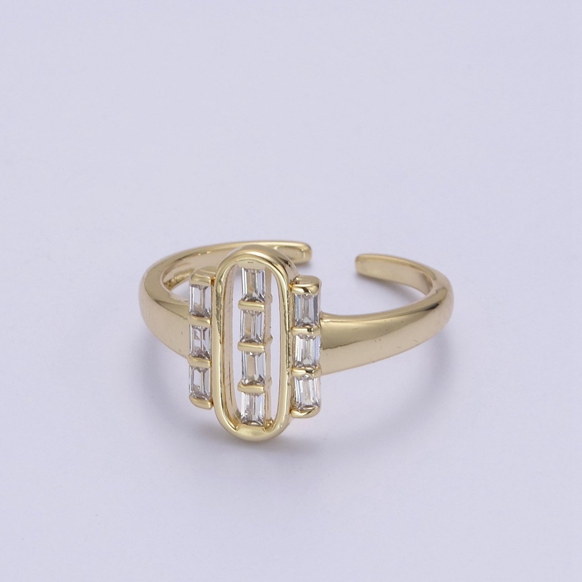 Dainty Gold Baguette Ring for Stackable Jewelry Green / Clear Cz Pill Ring U-472 U-473 - DLUXCA