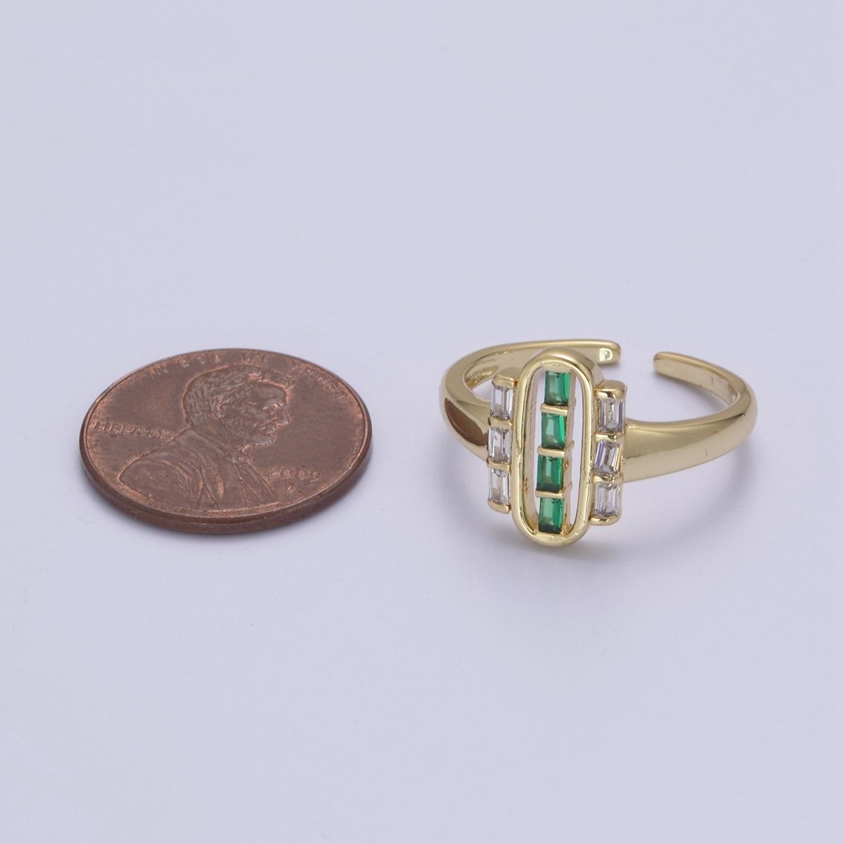 Dainty Gold Baguette Ring for Stackable Jewelry Green / Clear Cz Pill Ring U-472 U-473 - DLUXCA
