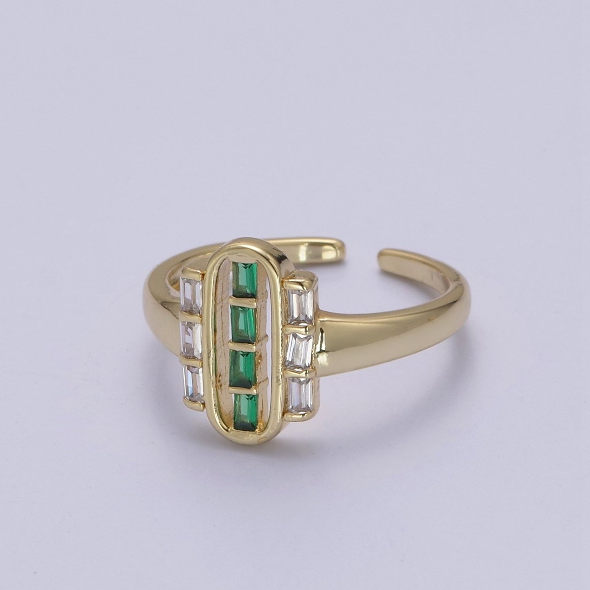 Dainty Gold Baguette Ring for Stackable Jewelry Green / Clear Cz Pill Ring U-472 U-473 - DLUXCA