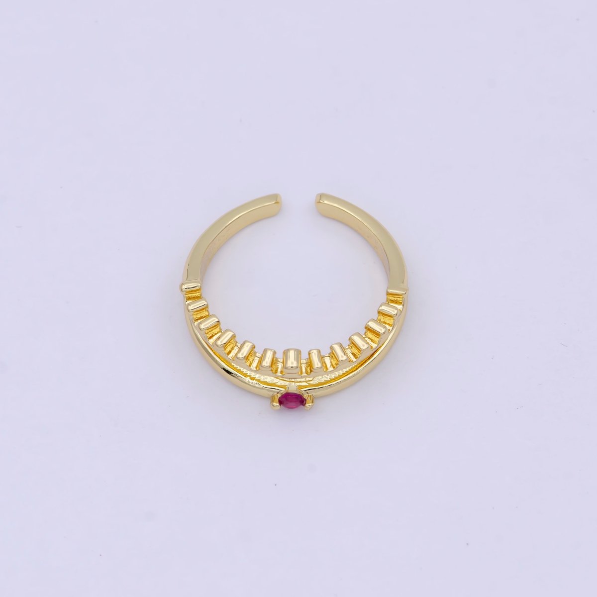 Dainty Gold Band Fuchsia Pink Cz Ring Open Adjustable Stackable Jewelry S-311 - DLUXCA