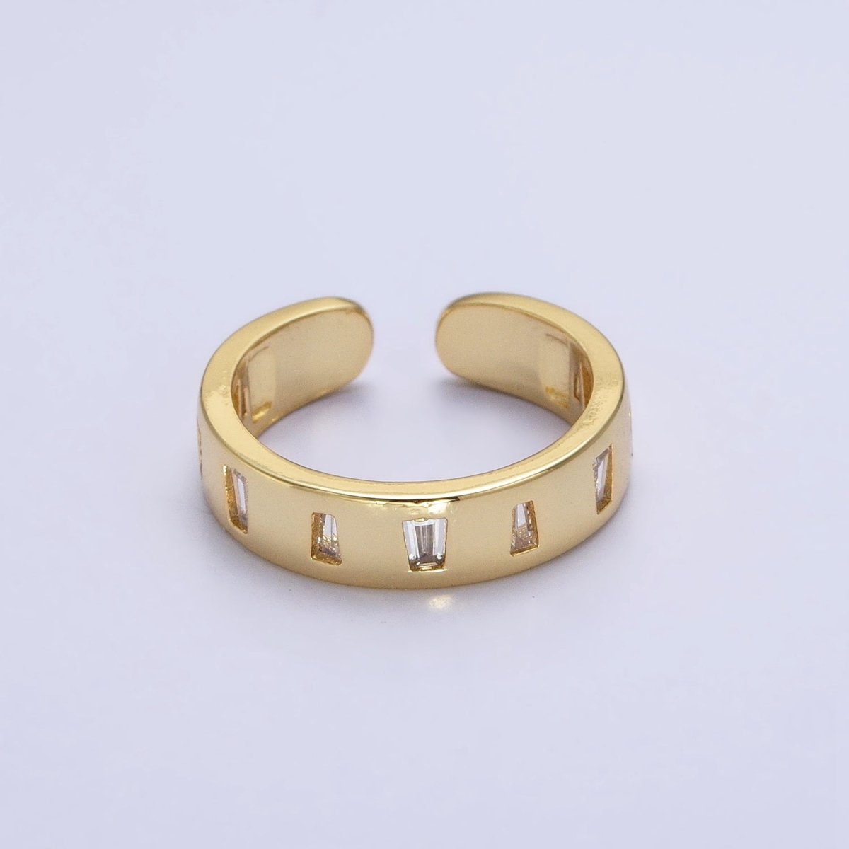 Dainty Gold Band Ring with Baguette CZ Stone For Stackable Ring R-242 - DLUXCA
