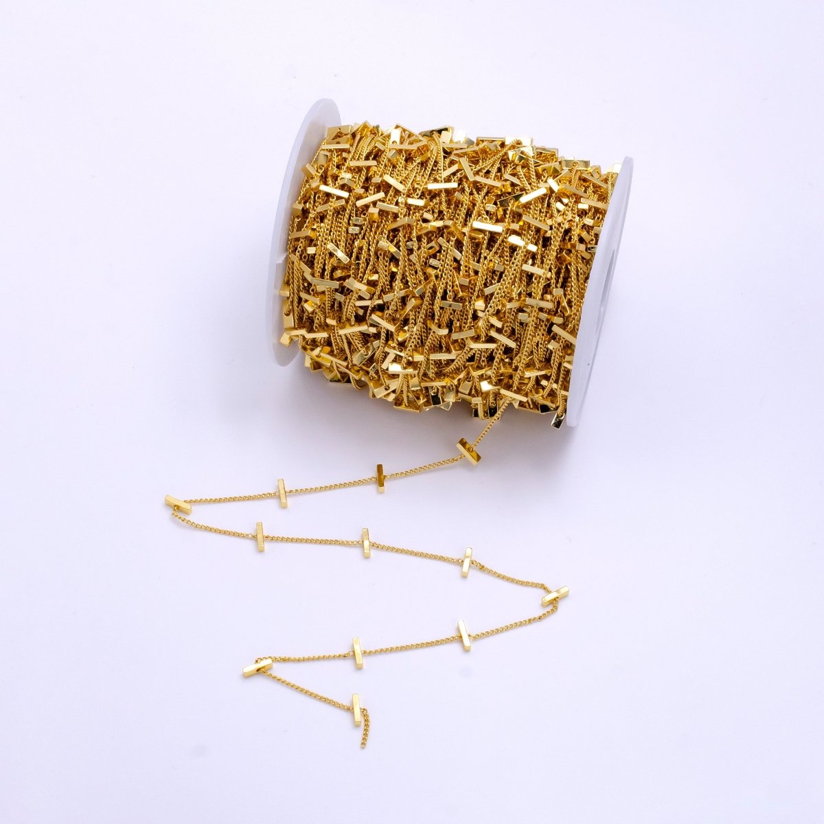 Dainty Gold Bar Curb Link Satellite Chain by Yard | ROLL-1495 - DLUXCA