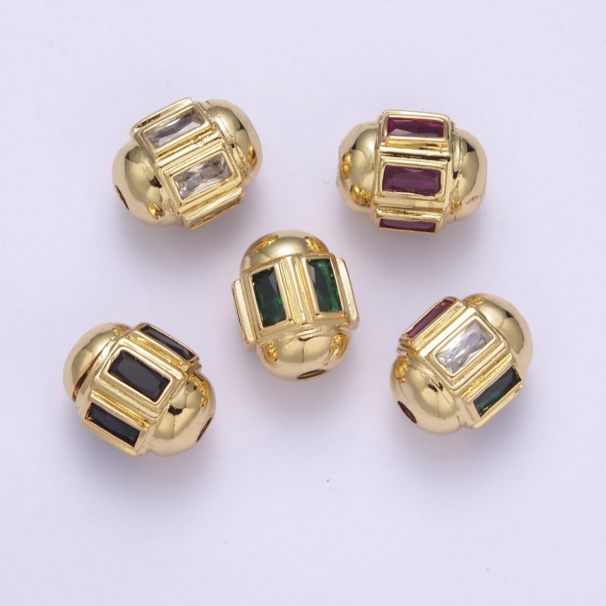 Dainty Gold Barrel Bead Spacer Cubic Zirconia 15x12mm for Bracelet Component B-089, B-094, B-103, B-105, B-106 - DLUXCA