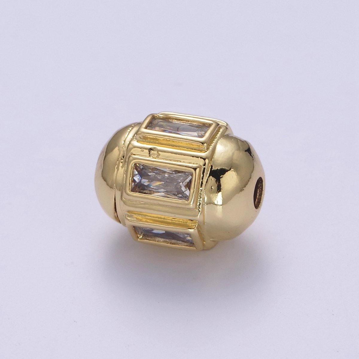 Dainty Gold Barrel Bead Spacer Cubic Zirconia 15x12mm for Bracelet Component B-089, B-094, B-103, B-105, B-106 - DLUXCA