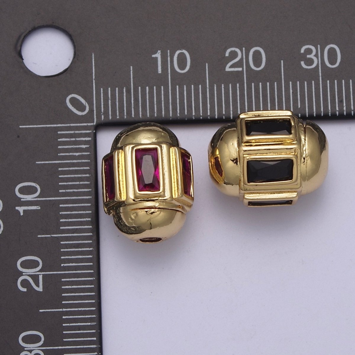 Dainty Gold Barrel Bead Spacer Cubic Zirconia 15x12mm for Bracelet Component B-089, B-094, B-103, B-105, B-106 - DLUXCA